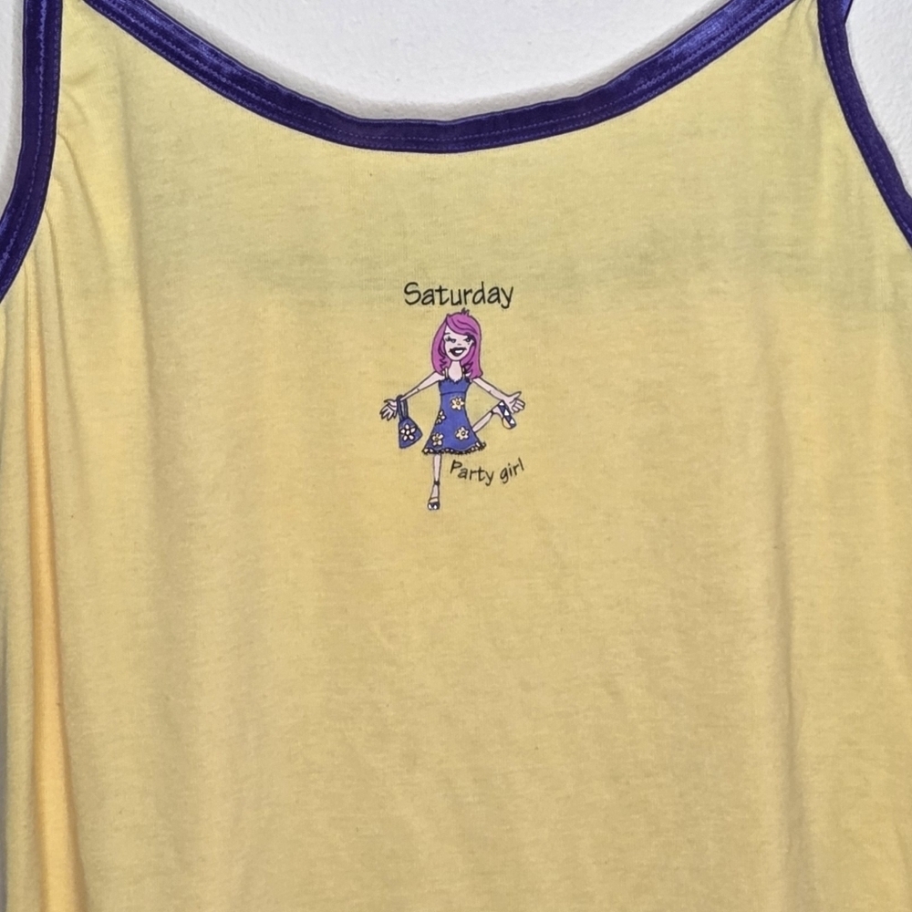 Y2K Yellow Purple Saturday Party Girl Graphic Night Gown Sleep Shirt Size Large - Picture 2 of 5